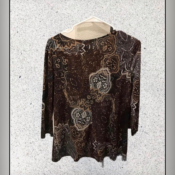 Susan Lawrence Brown/White/Gold Mandala Lace Patterned Top Size Large - Picture 2 of 3